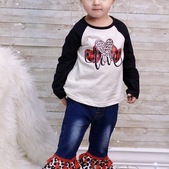 Other - Valentine Love Hearts Denim Jean Set Girls Size 3 NWOT